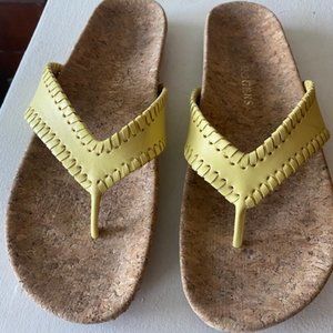 Jack Rogers Yellow leather, cork bed flip flops, size 9M